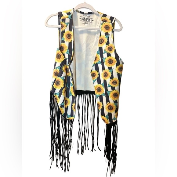Crazy Train Sunflower Fringe Vest Yellow White Farm Western Women’s size Medium - Picture 4 of 5